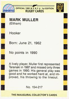 1991 Regina NZRFU 1st Edition #154 Mark Muller Back
